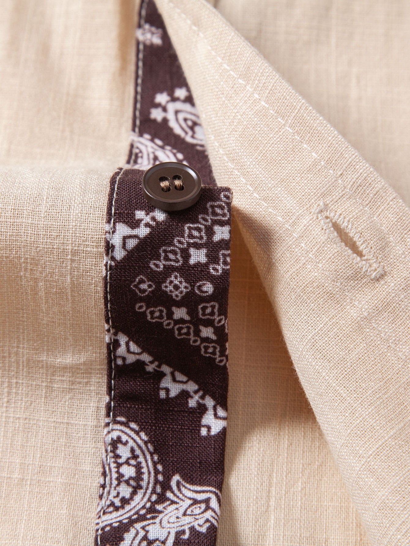 Contrast Paisley Print Linen Look Shirt