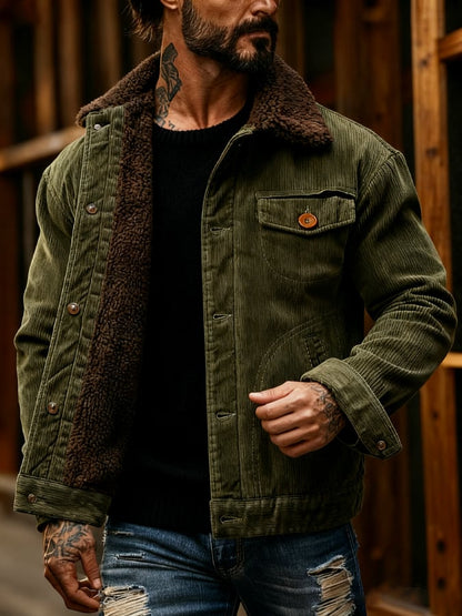 Men's Vintage Thick Warm Lambswool Lapel Corduroy Jacket