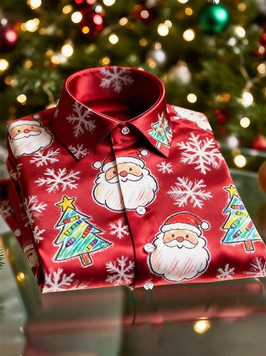 Men's  Christmas Long Sleeve Button-Down Shirt