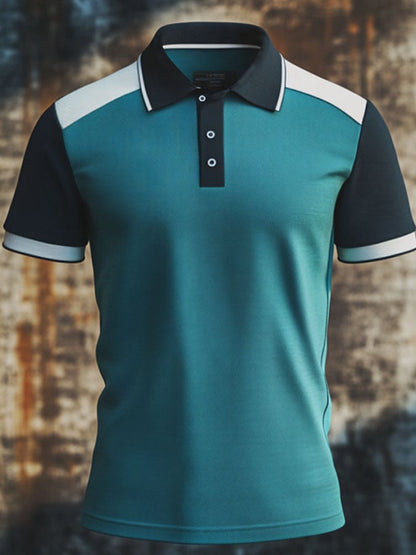 Men'S Casual Classic Contrast Color Print Business Short-Sleeved Polo Shirt