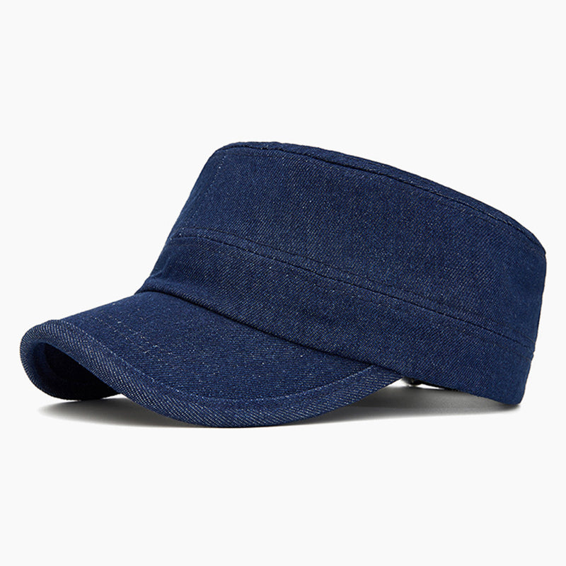 Men's Classic Plain Denim Curved Brim Adjustable Buckle Flat-Top Cadet Cap