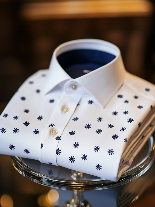 Men's Business Casual Floral Lapel Short Sleeve Shirt