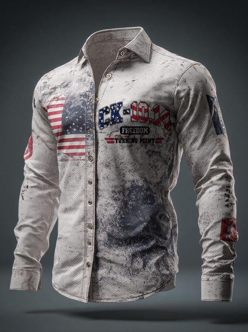 Men's Turning Point American Flag Print Patriotic Long-Sleeve Shirt