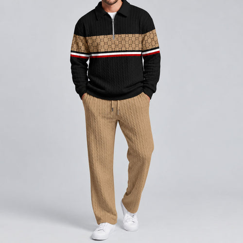 Men's Patchwork Polo Shirt and Pants Set