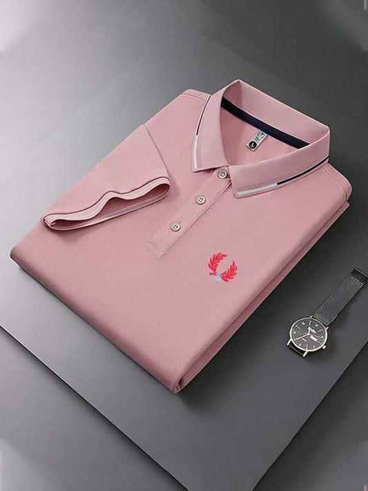 Men's Business Casual Logo Button Short Sleeve Polo Shirt