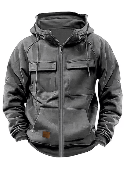 Men's Vintage Double Pocket Solid Color Comfort Zip Cardigan Jacket
