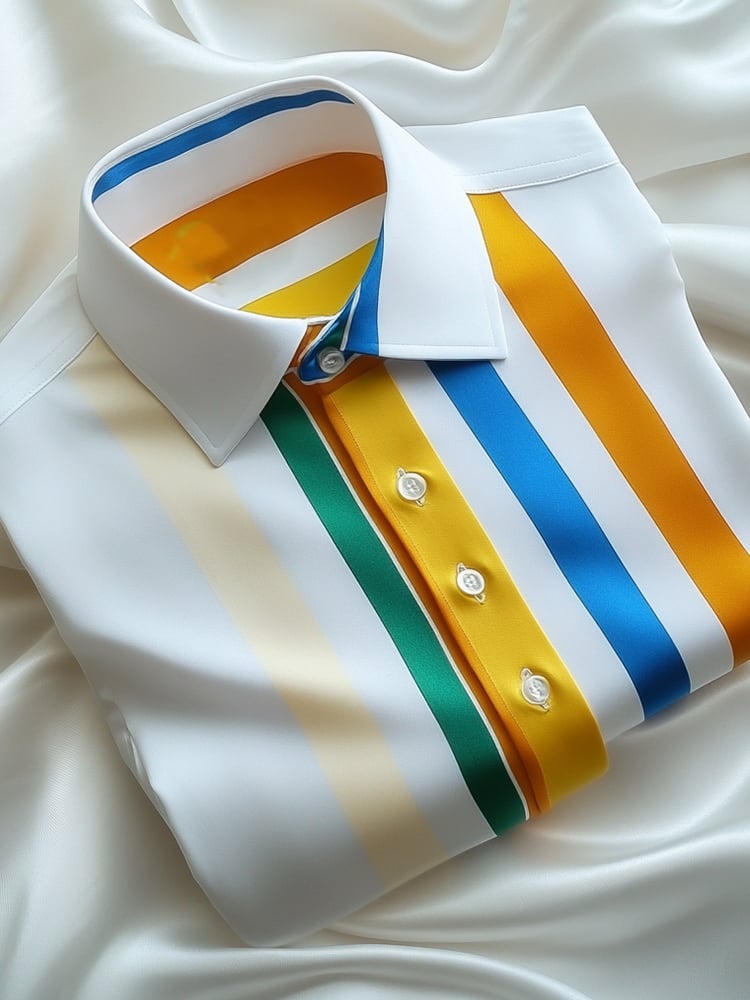 Men's Business Casual Color Striped Lapel Short Sleeve Shirt