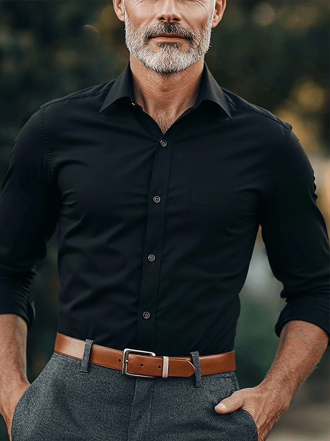 Men's Retro Business Design Printed Pocket Casual Shirt