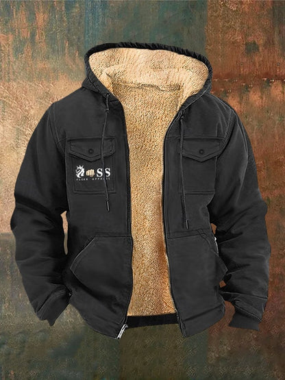 Men's Retro Lettering Printed Arctic Fleece Zip-Up Jacket