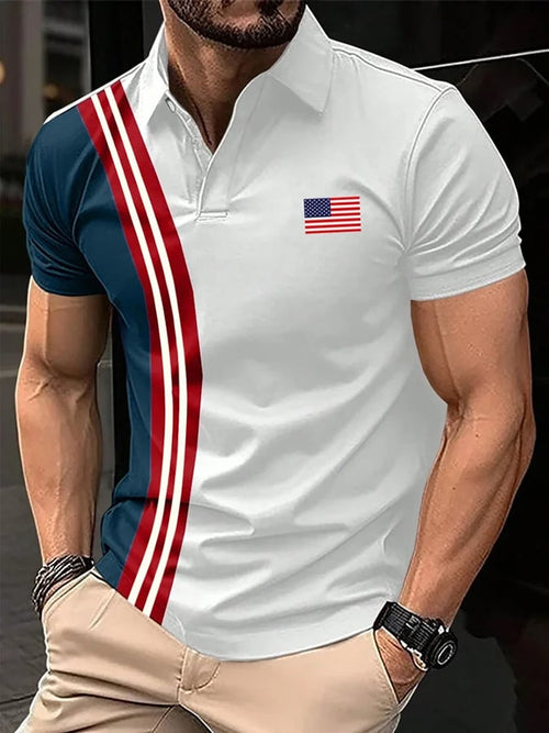 Men's Retro Flag Stripes Print Polo Shirt