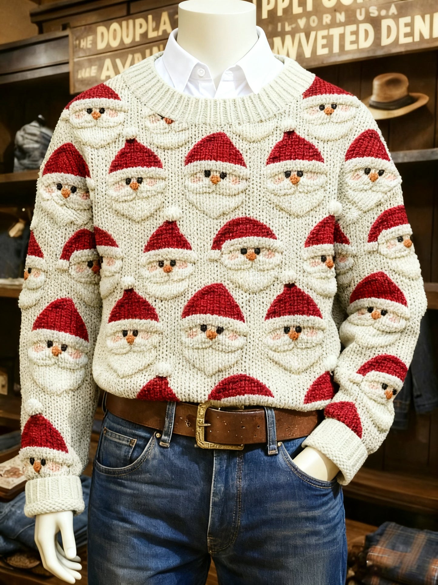 Men's Crew Neck Holiday Print Knit Sweater
