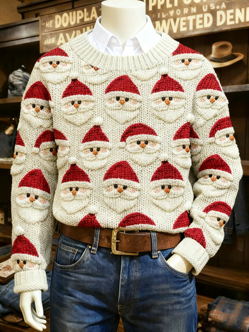 Men's Crew Neck Holiday Print Knit Sweater
