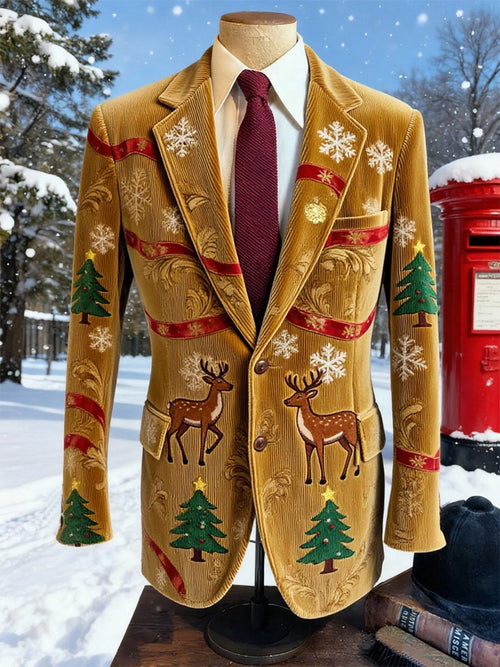 Men's Vintage Casual Christmas Party Corduroy Blazer
