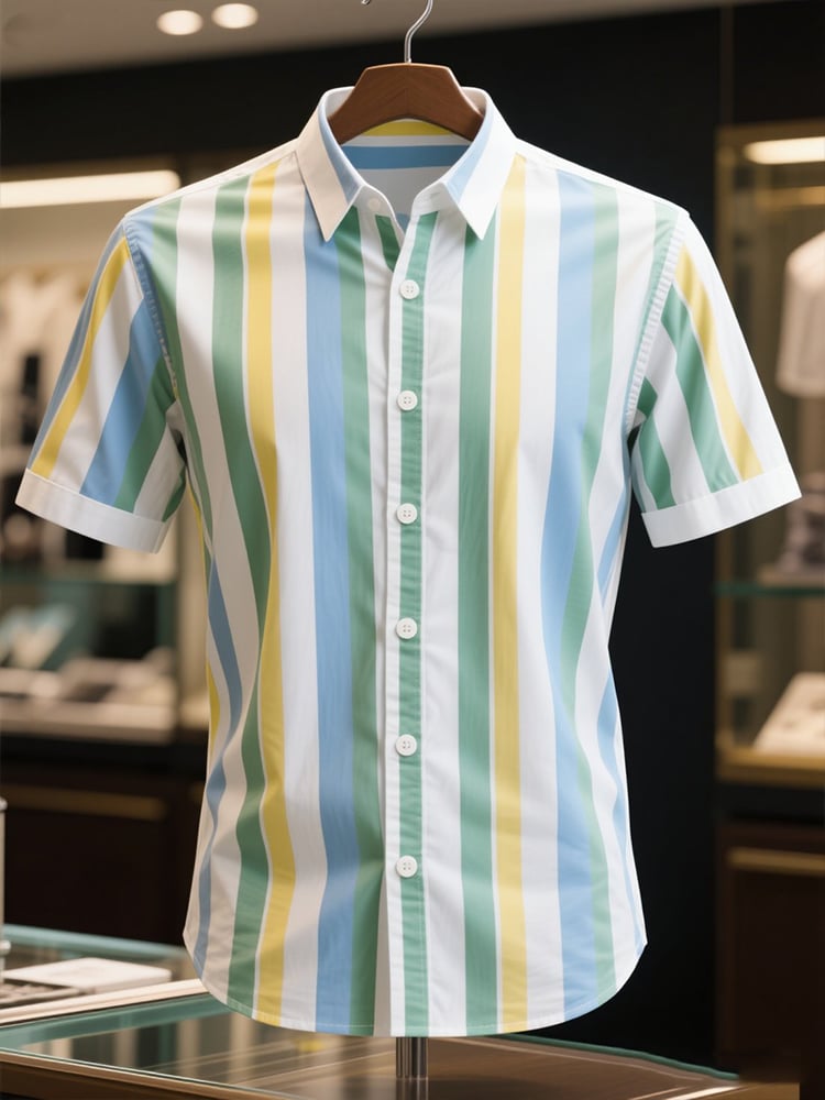Men's Business Casual Striped Lapel Short Sleeve Shirt