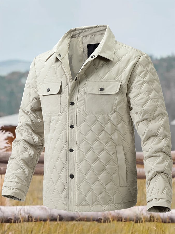 Men's Retro Diamond Pleated Cotton Multi-Pocket Casual Cotton Jacket