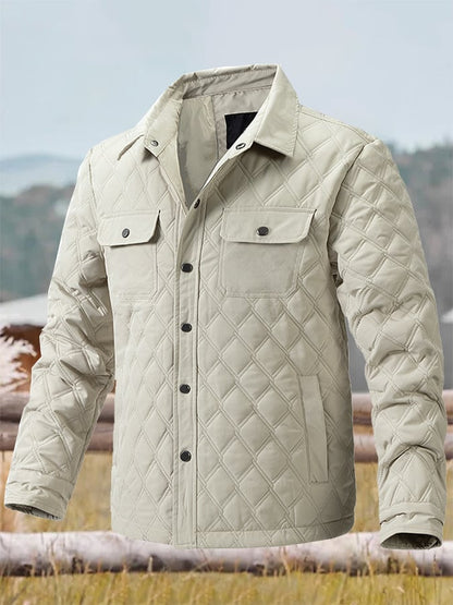 Men's Retro Diamond Pleated Cotton Multi-Pocket Casual Cotton Jacket