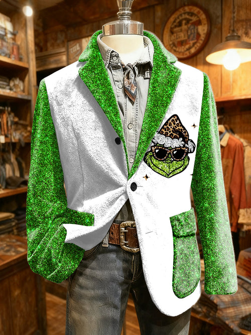 Men's Retro Christmas Green Flannel Warm Suit Jacket
