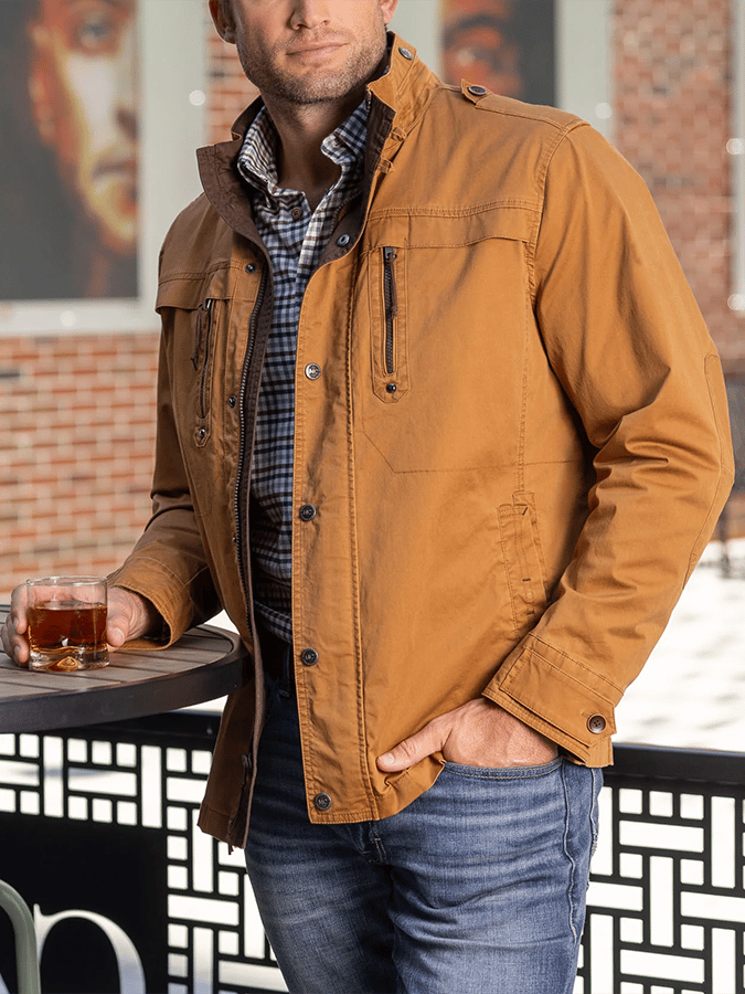 Men's Retro Western Colorblock Multi-Pocket Outdoor Outer Jacket