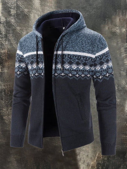 Men's Thickened Velvet Retro Contrast Color Knitted Cardigan Jacket