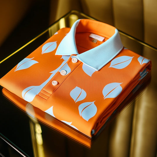 Men's Business Casual Printed Button Short Sleeve Polo Shirt
