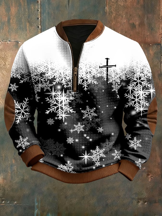 Men's Casual Christmas-themed Checkered Jacquard Sweatshirt
