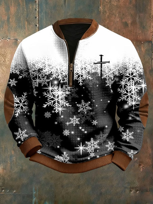 Men's Casual Christmas-themed Checkered Jacquard Sweatshirt