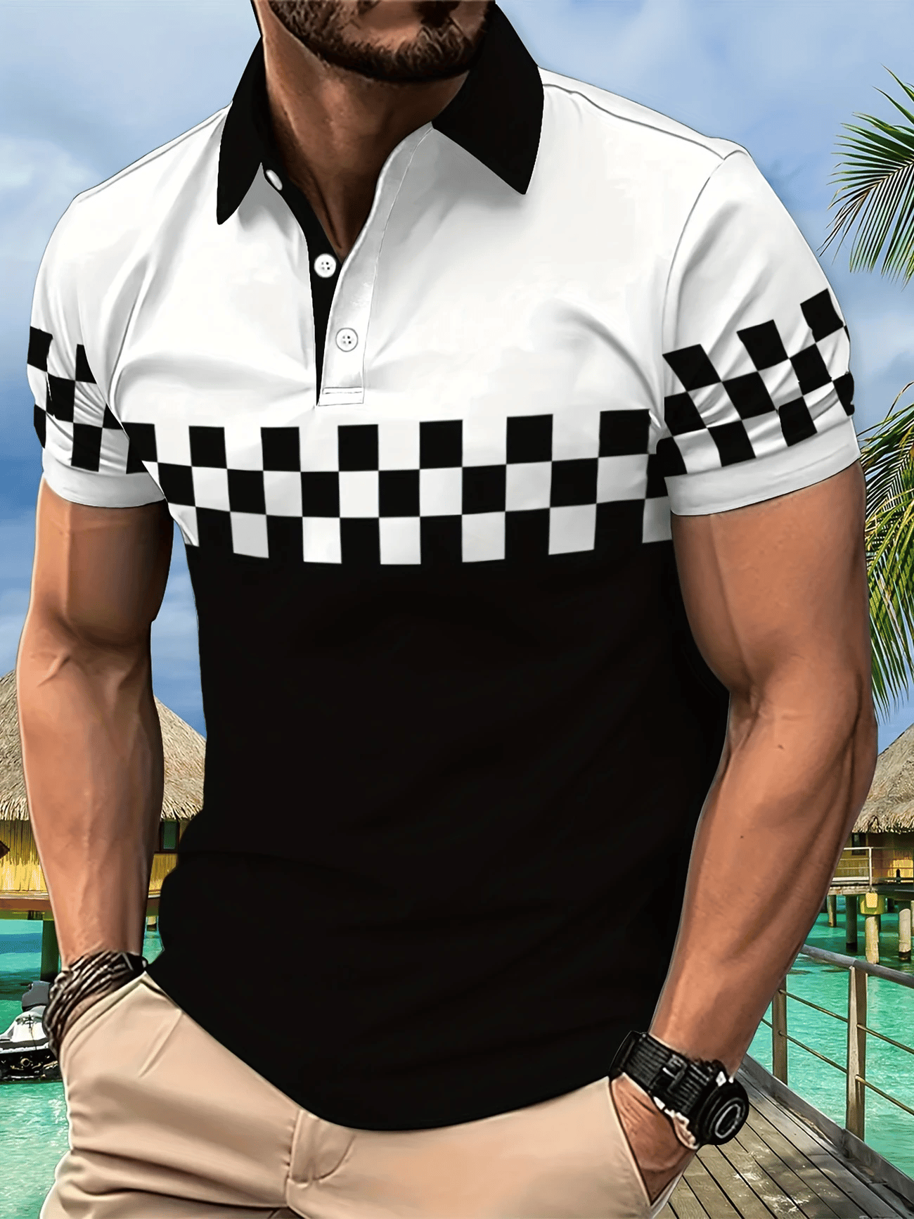 Men's Classic Business Logo Button Short Sleeve Polo Shirt