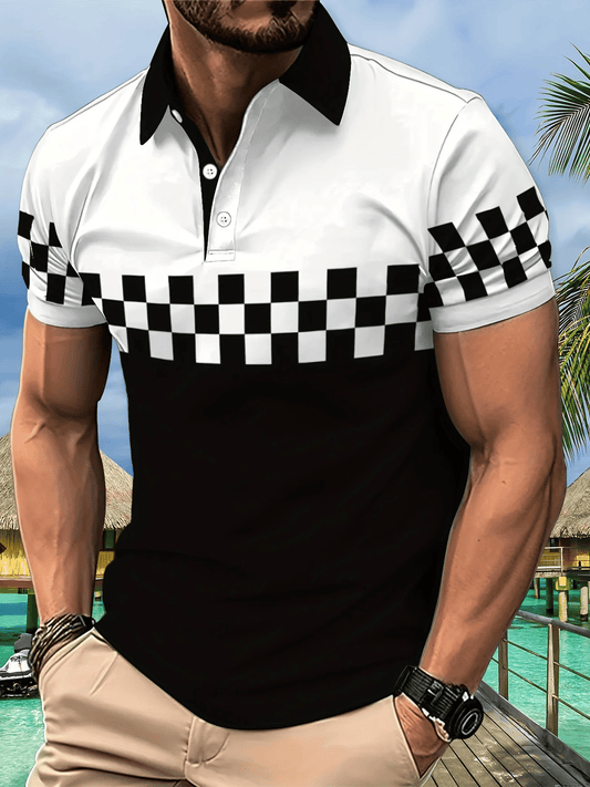 Men's Classic Business Logo Button Short Sleeve Polo Shirt