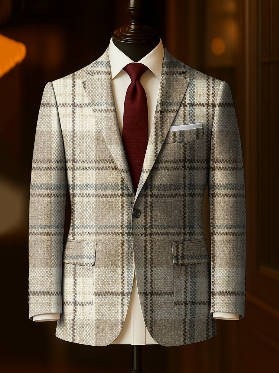 Men's Business Casual Plaid Large Pocket Blazer