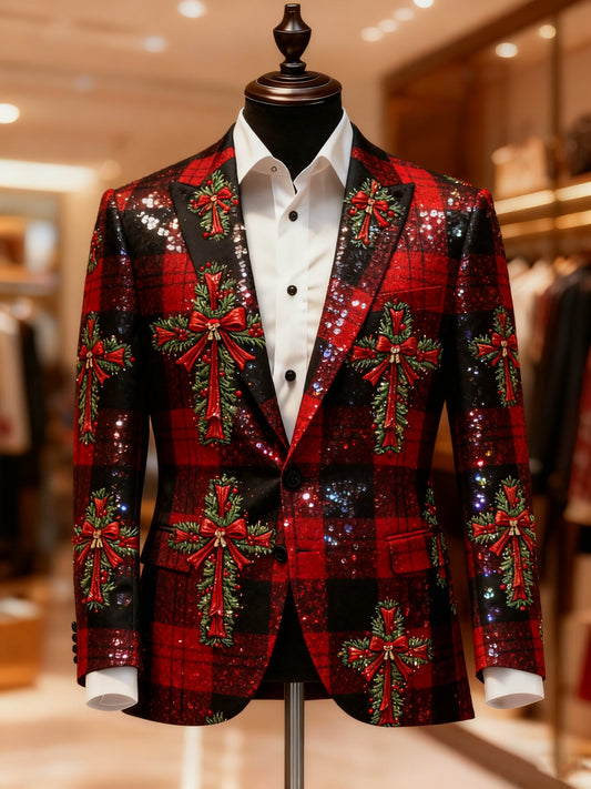 Men's Christmas Faith Cross Jesus Christ Casual Print Large Pocket Blazers