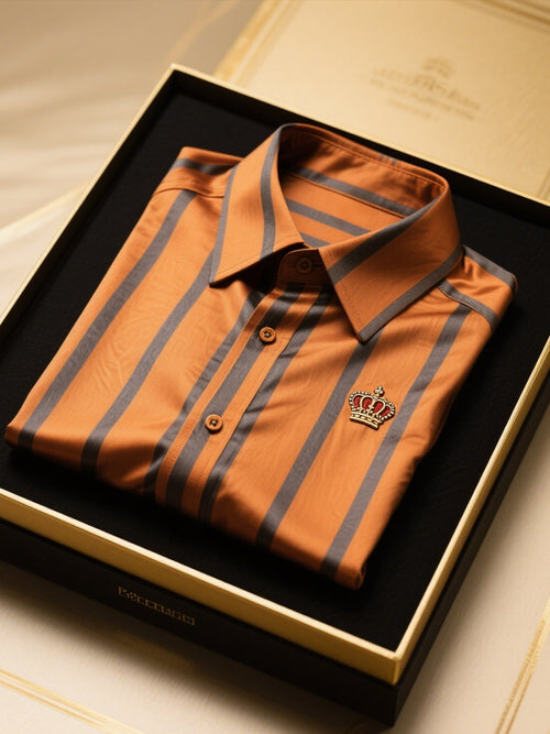 Men's Satin Luxury Business Striped Short Sleeve Button Shirt