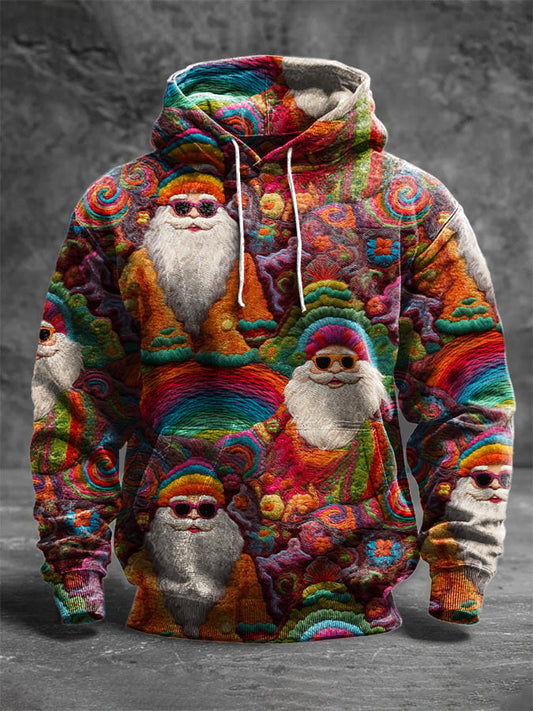 Men's Retro Christmas Art Printed Casual Hoodie