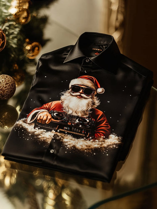 Men's Christmas Satin Luxe Long Sleeve Button Down Shirt