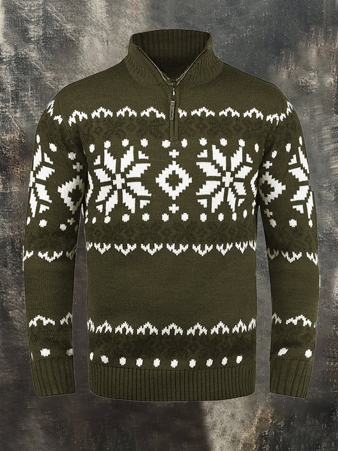 Men's Retro Contrast Christmas Half Zip Knit Sweater