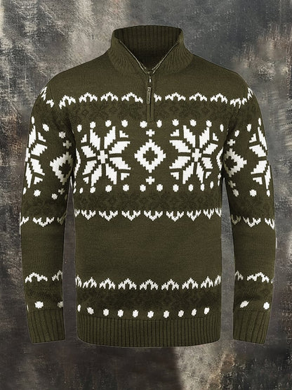 Men's Retro Contrast Christmas Half Zip Knit Sweater