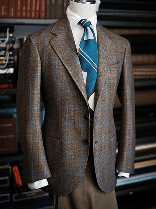 Men's Vintage Single-Breasted Plaid Gentleman's Business Suit Jacket