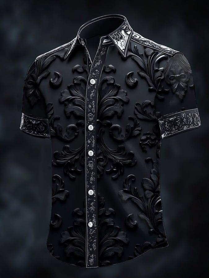 Men's casual art dark brogue print shirt