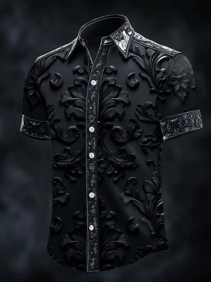 Men's casual art dark brogue print shirt
