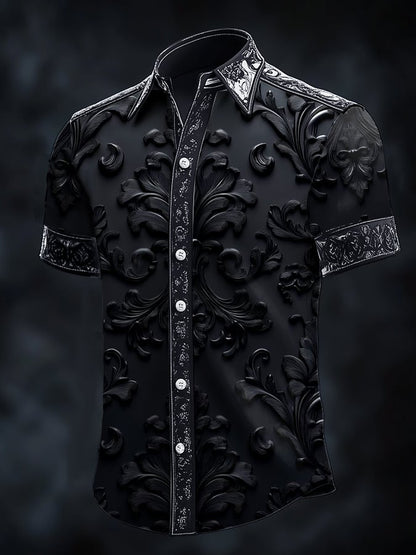 Men's casual art dark brogue print shirt