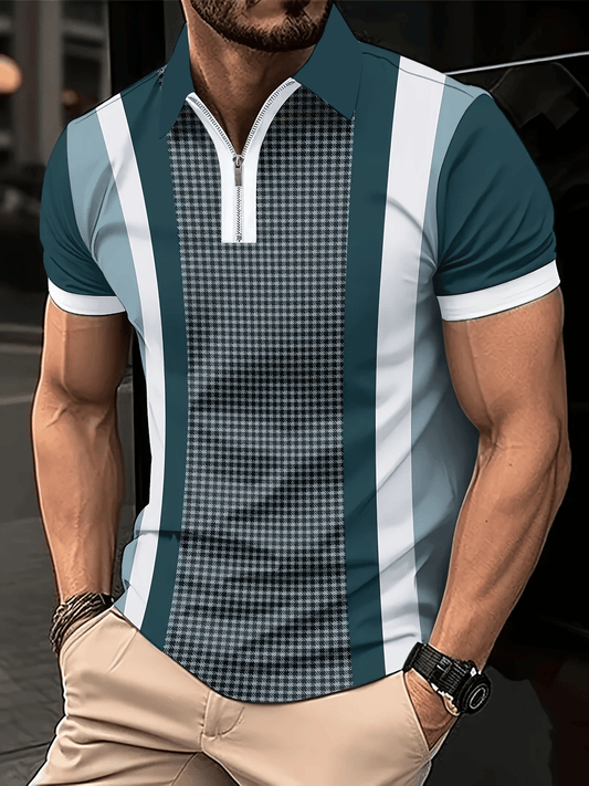 Men's Casual Business Zipper Short Sleeve Polo Shirt