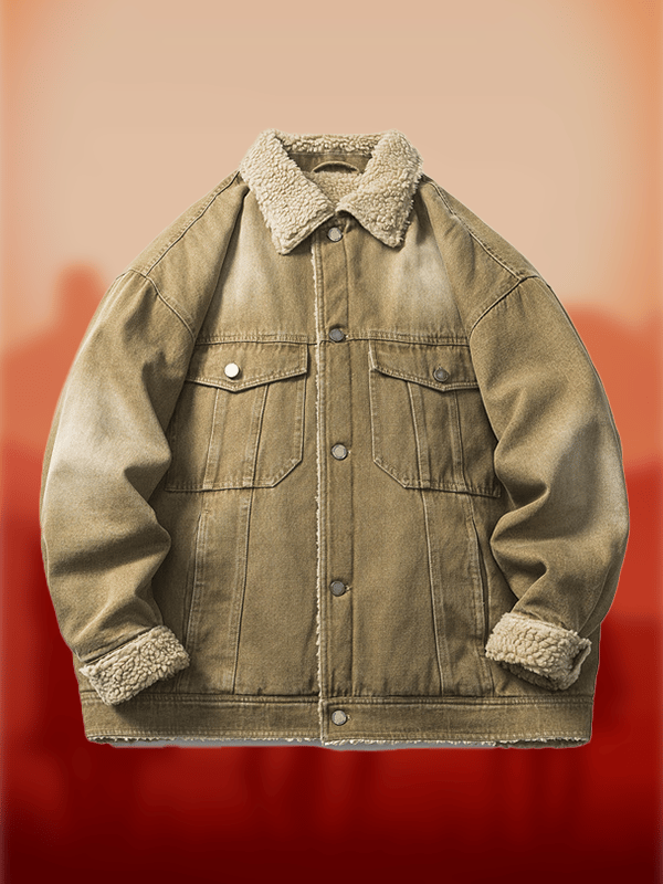 Men's Western Multi-Pocket Plush Lapel Outdoor Farm Jacket