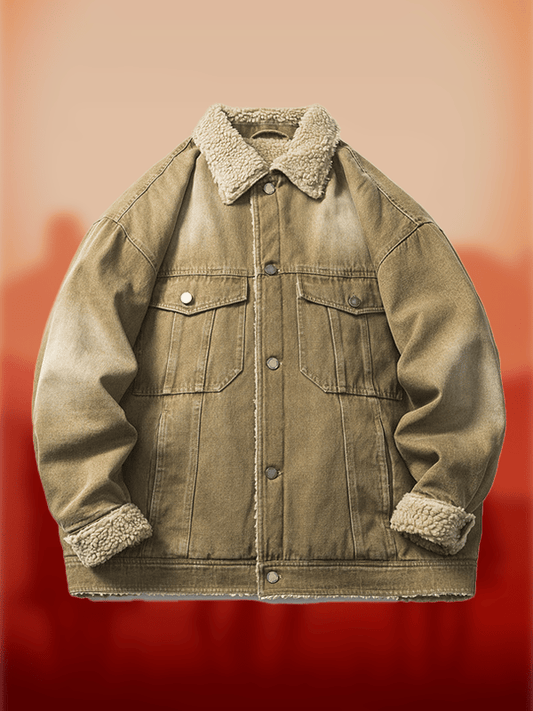 Men's Western Multi-Pocket Plush Lapel Outdoor Farm Jacket