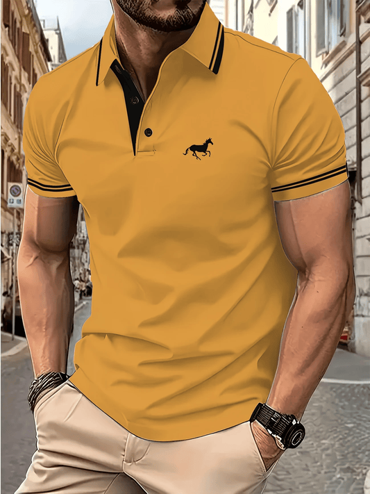 Men's Business Logo Button-Down Short Sleeve Polo Shirt