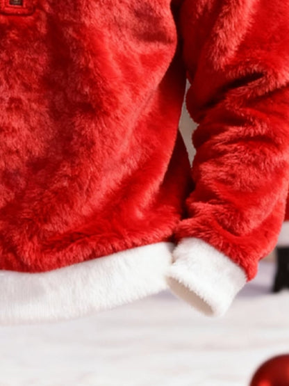 Men's Comfortable Plush Stitching Christmas Warm Zipper Hooded Sweatshirt