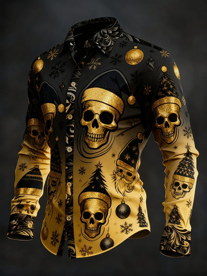 Men's Vintage Skull Christmas Party Long Sleeve Shirt