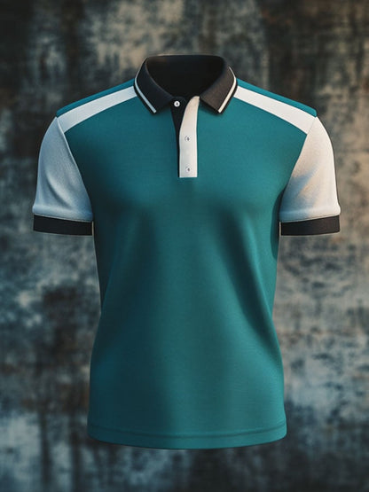 Men'S Casual Classic Contrast Color Print Business Short-Sleeved Polo Shirt