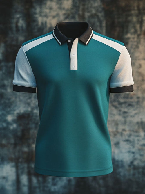 Men'S Casual Classic Contrast Color Print Business Short-Sleeved Polo Shirt