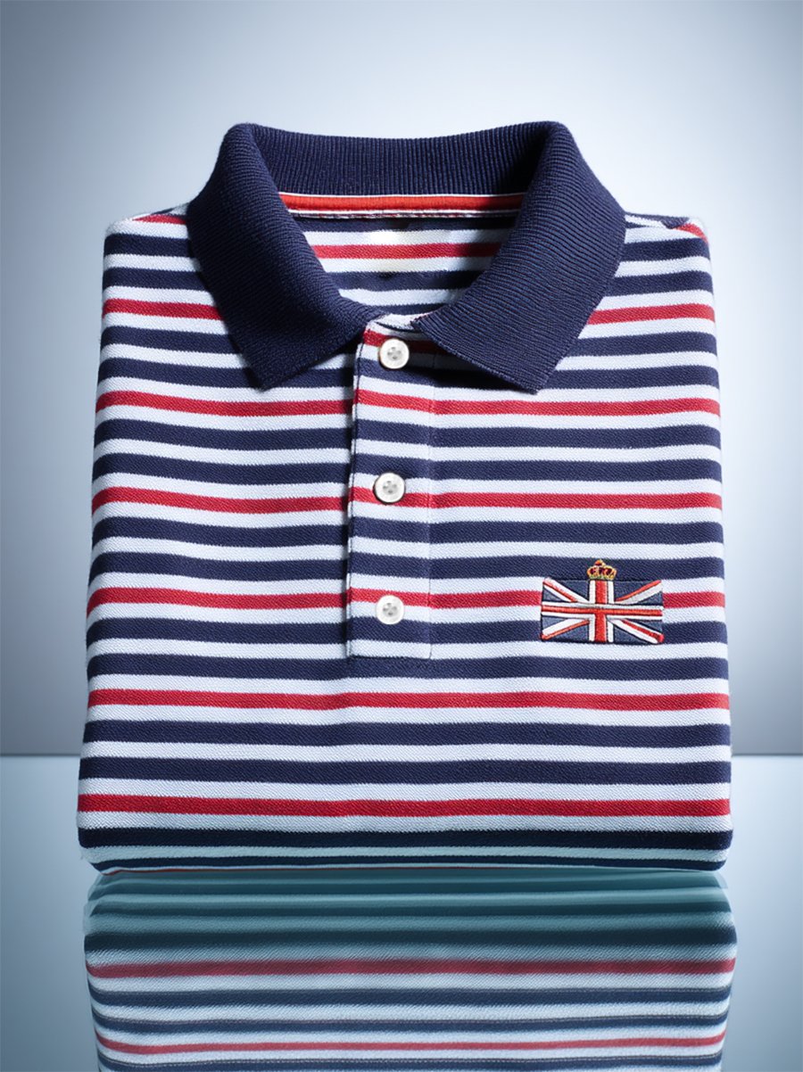 Men's Business Casual Union Jack Button Short Sleeve Polo Shirt