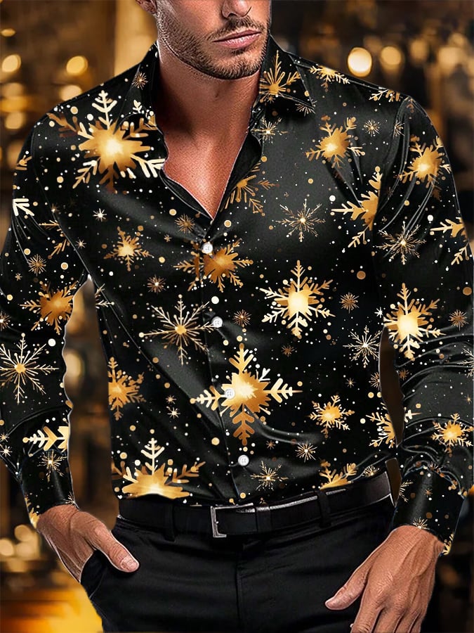 Men's Luxury Christmas Print Long Sleeve Shirt