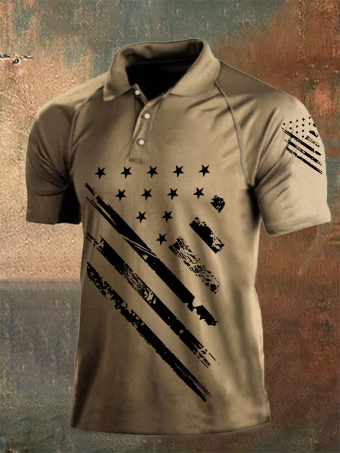 Men's Independence Day American Flag Print Casual Polo